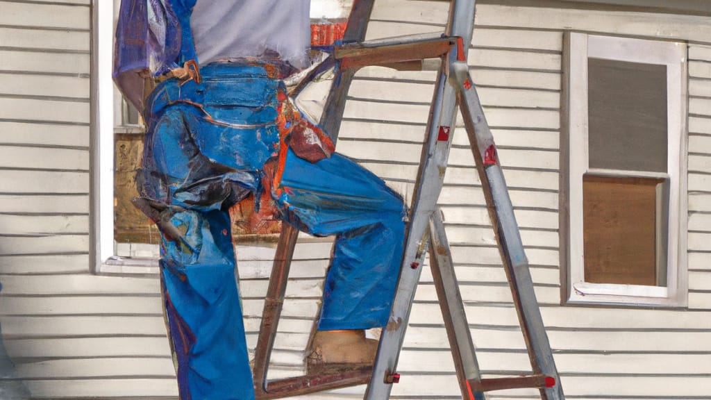 Man climbing ladder on Russellville, Arkansas home to replace roof