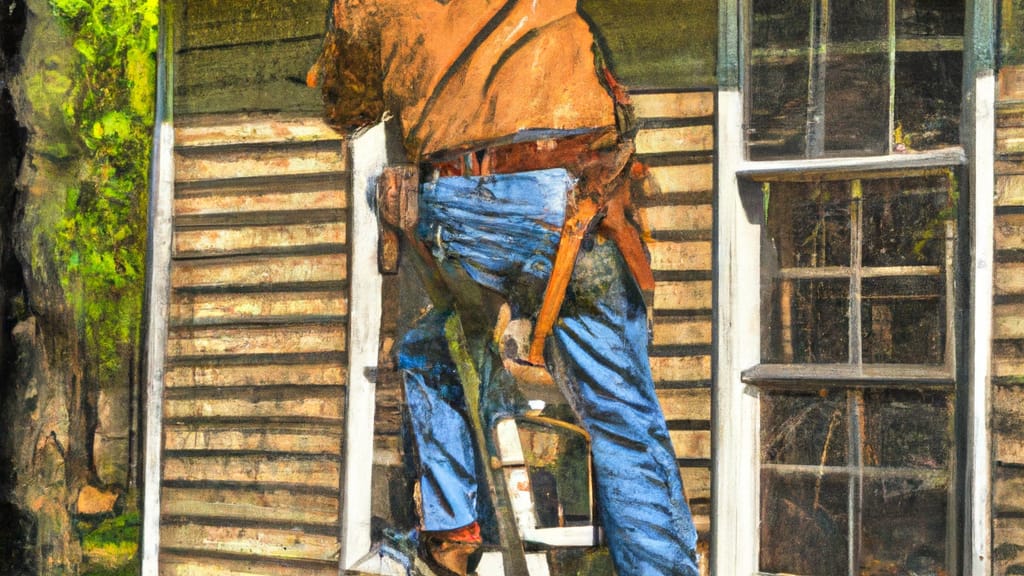 Man climbing ladder on Ruston, Louisiana home to replace roof