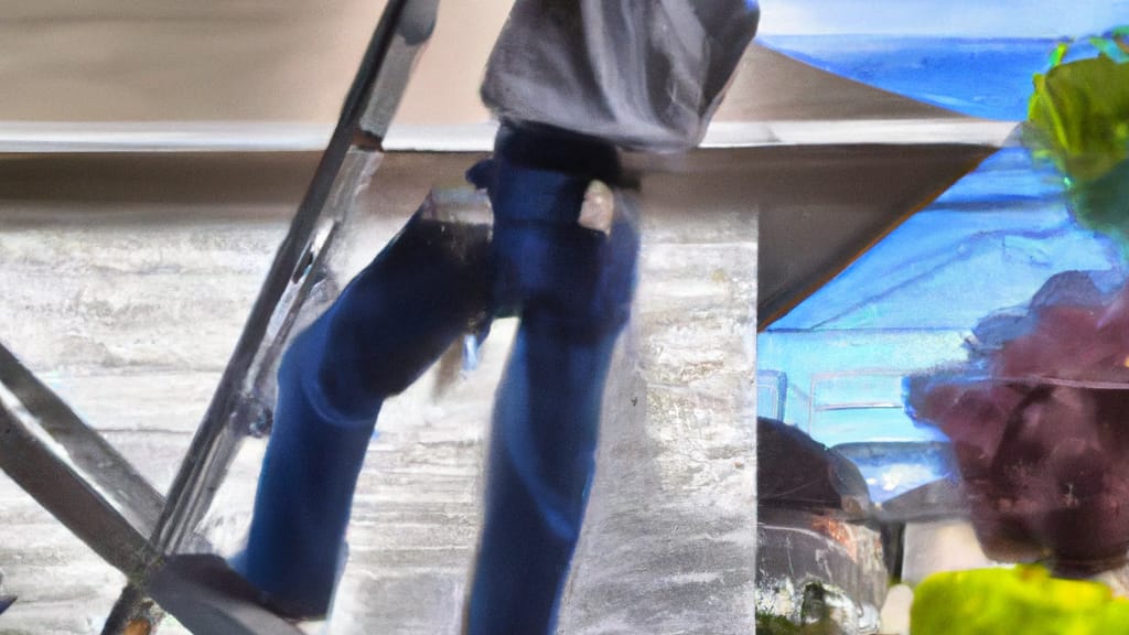 Man climbing ladder on Sacramento, California home to replace roof