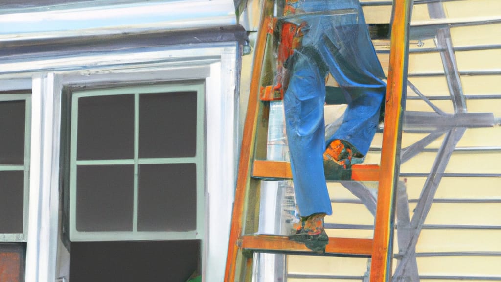 Man climbing ladder on Saint Francis, Wisconsin home to replace roof