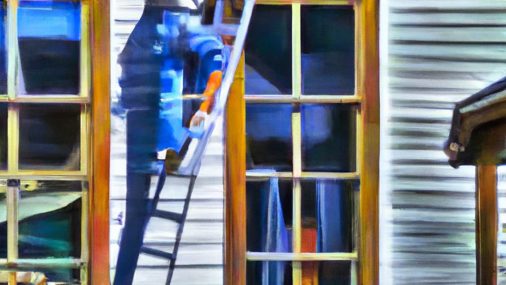 Man climbing ladder on Salida, California home to replace roof