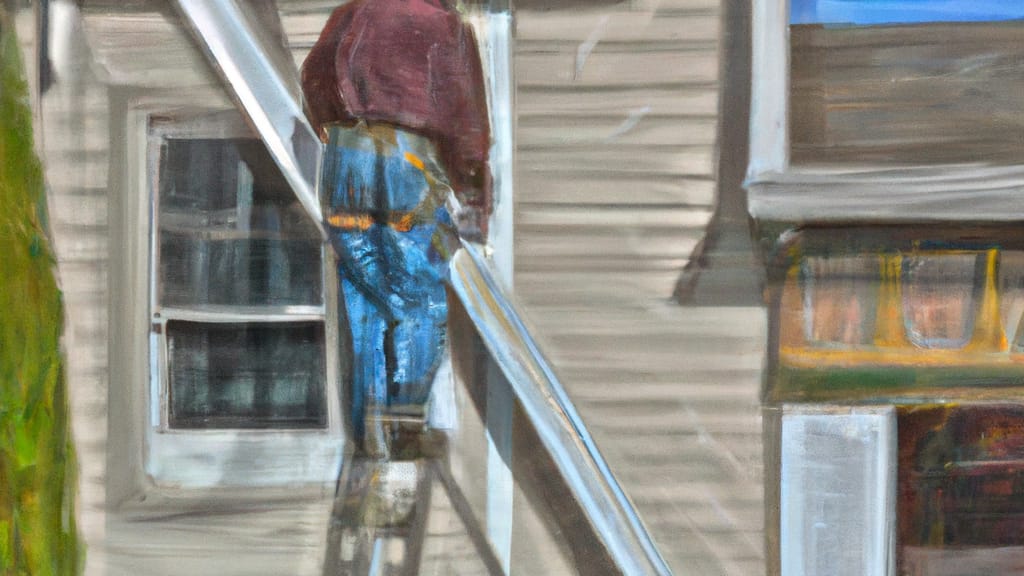 Man climbing ladder on Salinas, California home to replace roof