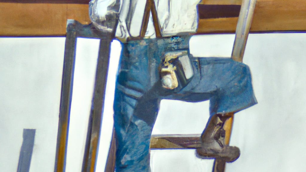 Man climbing ladder on San Bernardino, California home to replace roof