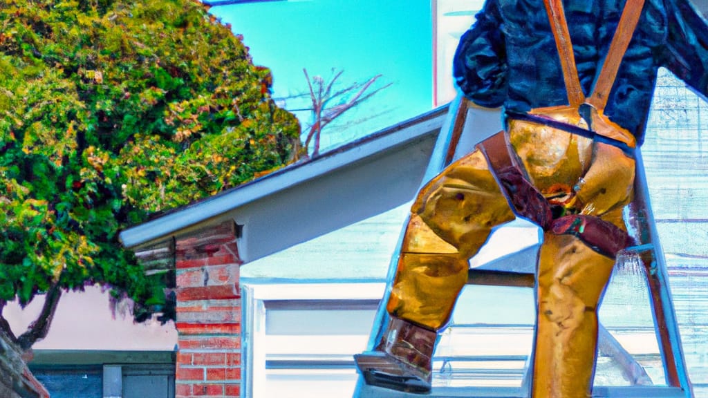 Man climbing ladder on San Bruno, California home to replace roof