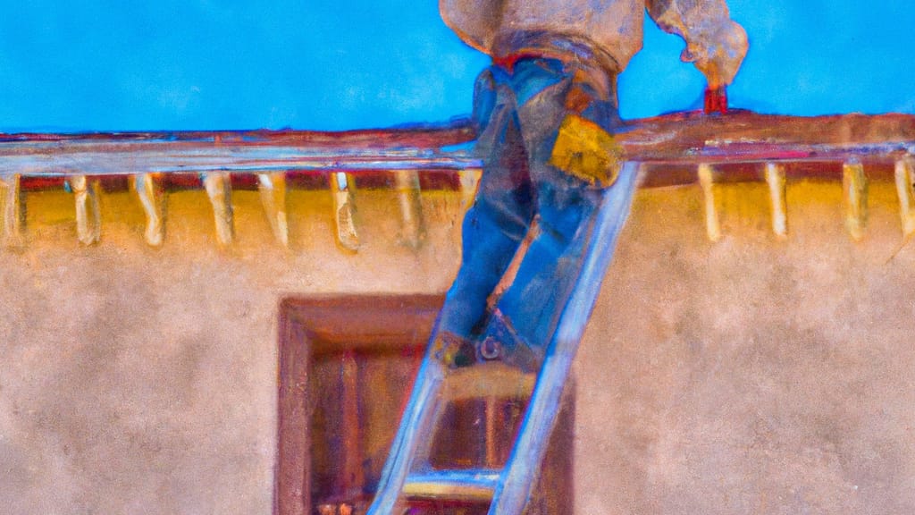 Man climbing ladder on San Elizario, Texas home to replace roof