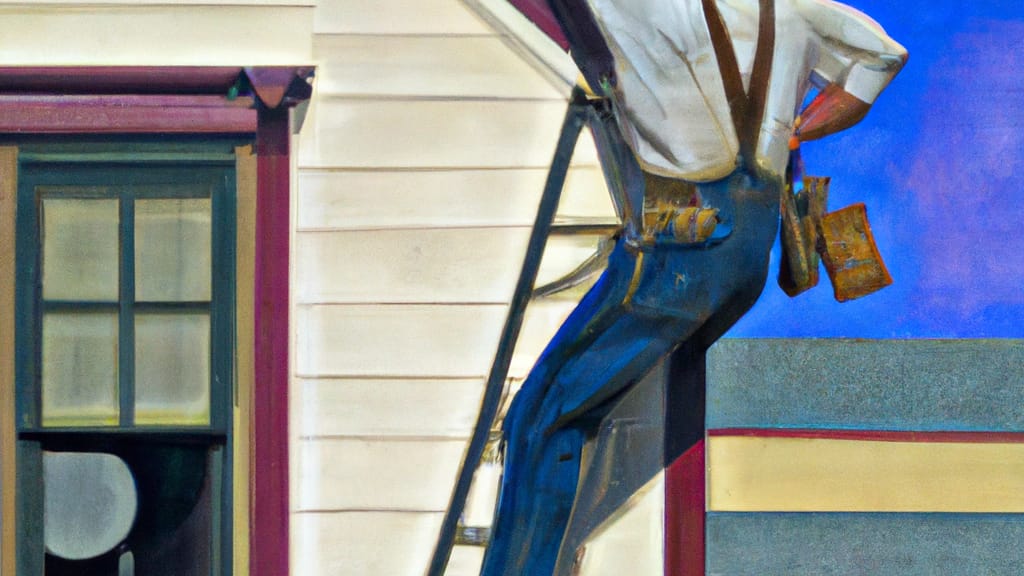 Man climbing ladder on San Luis Obispo, California home to replace roof