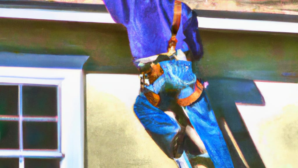 Man climbing ladder on San Mateo, California home to replace roof