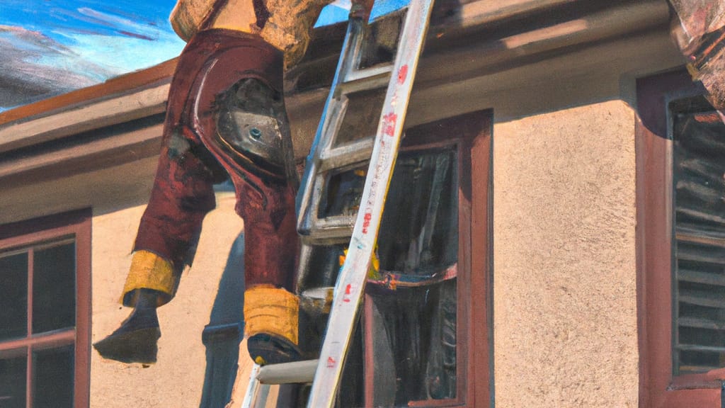 Man climbing ladder on San Ramon, California home to replace roof