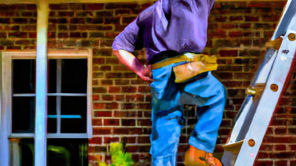 Man climbing ladder on Sanford, North Carolina home to replace roof