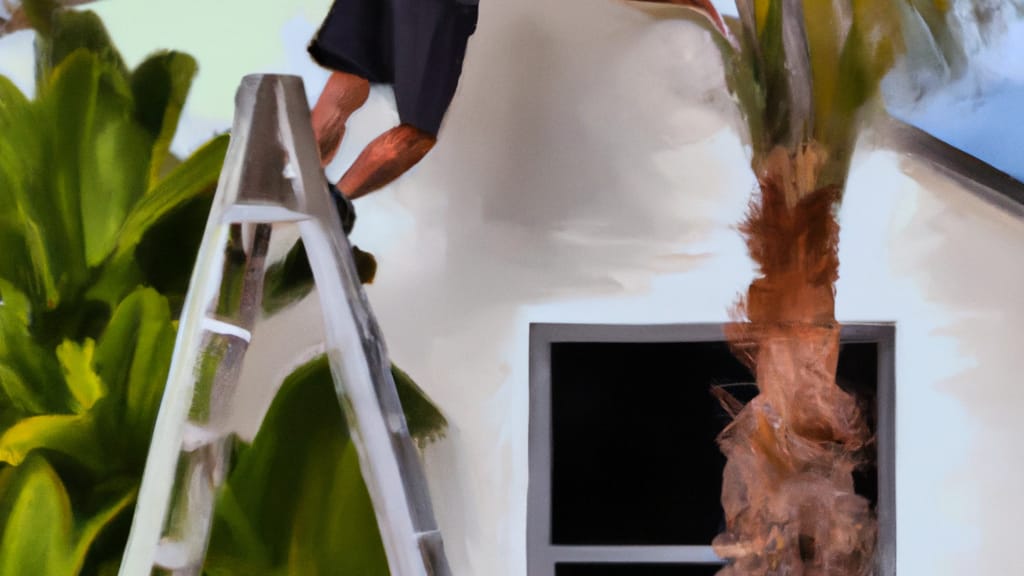 Man climbing ladder on Sanibel, Florida home to replace roof