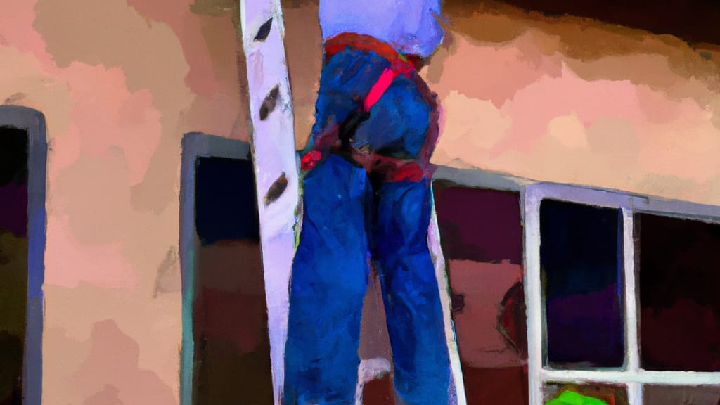 Man climbing ladder on Santa Clarita, California home to replace roof