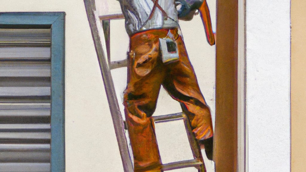 Man climbing ladder on Santa Monica, California home to replace roof