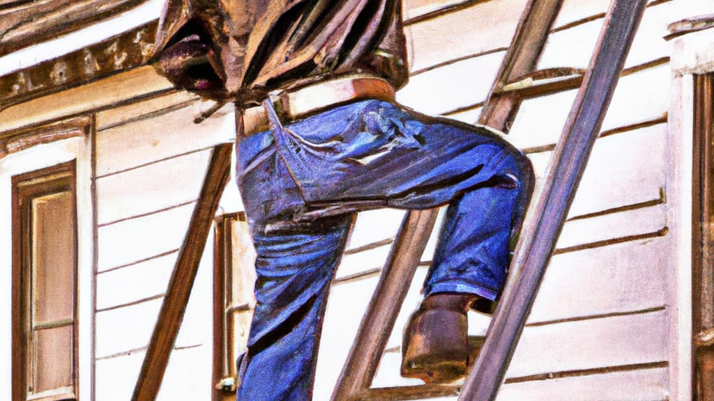 Man climbing ladder on Saratoga, California home to replace roof