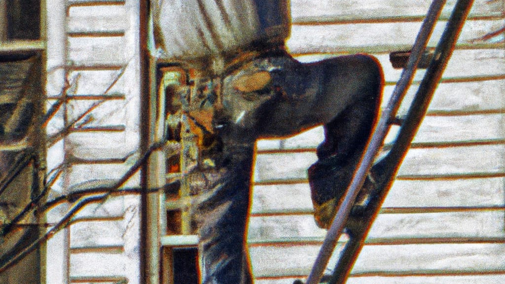 Man climbing ladder on Savannah, Tennessee home to replace roof