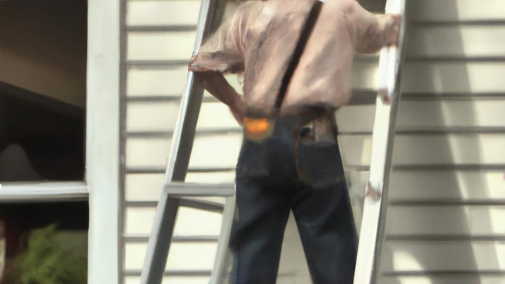 Man climbing ladder on Scappoose, Oregon home to replace roof