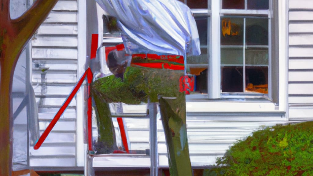 Man climbing ladder on Scarsdale, New York home to replace roof