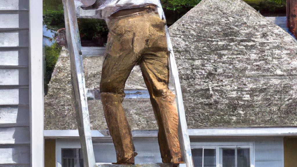 Man climbing ladder on Seabrook, New Hampshire home to replace roof