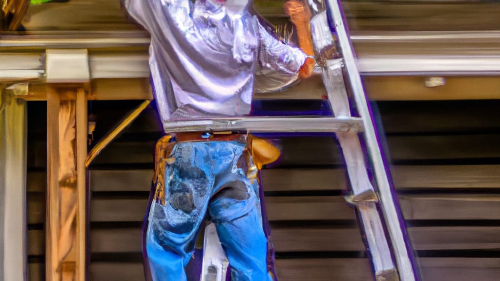 Man climbing ladder on Searcy, Arkansas home to replace roof