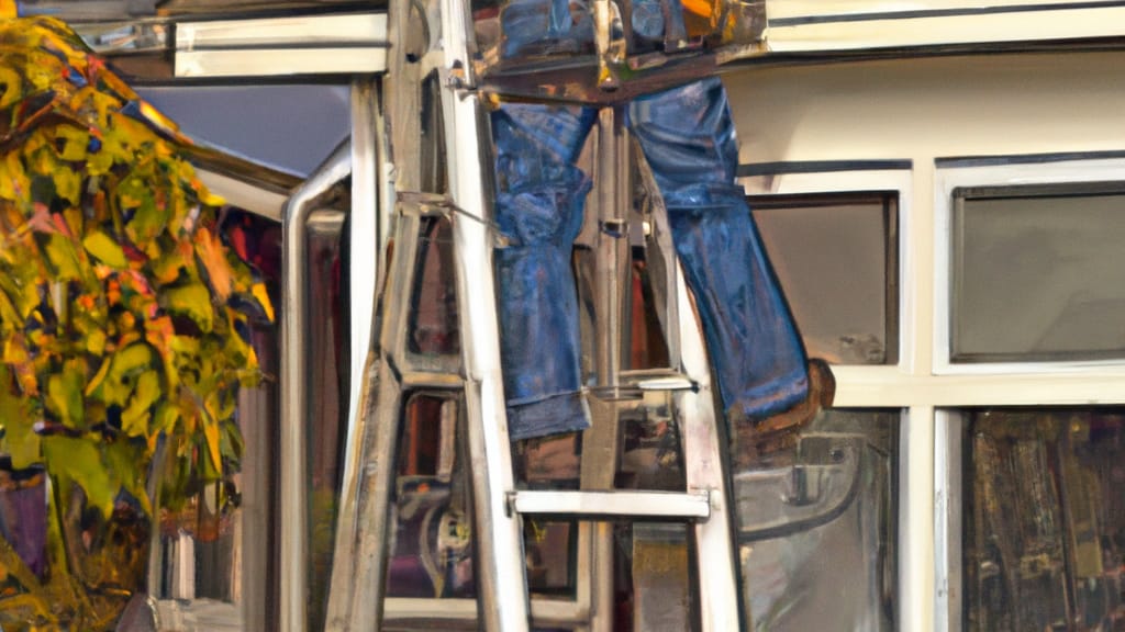 Man climbing ladder on Sequim, Washington home to replace roof