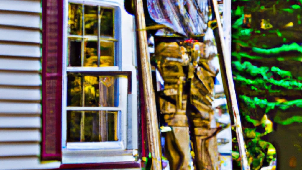 Man climbing ladder on Seymour, Connecticut home to replace roof