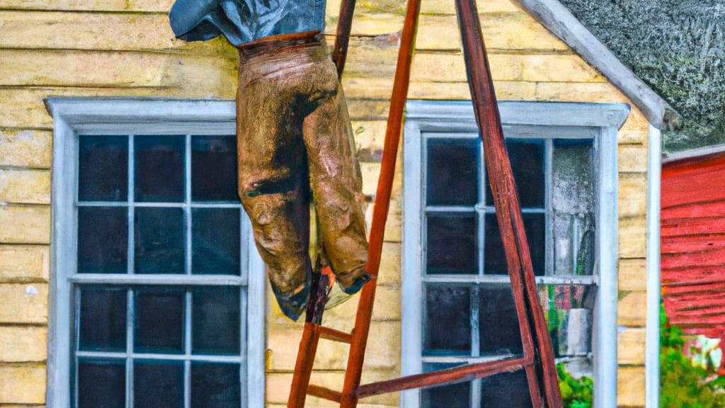 Man climbing ladder on Sharon Hill, Pennsylvania home to replace roof