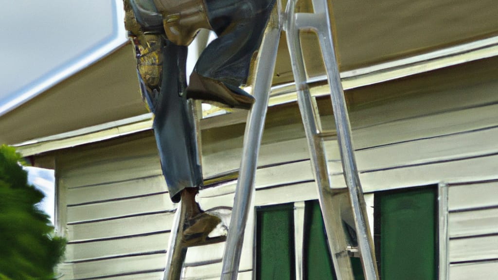 Man climbing ladder on Shawnee, Ohio home to replace roof