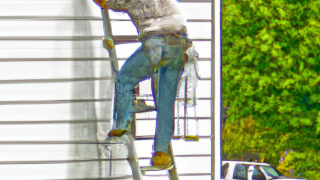 Man climbing ladder on Sheffield Lake, Ohio home to replace roof