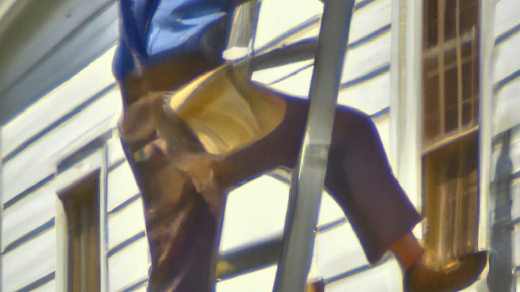 Man climbing ladder on Shelby, Ohio home to replace roof