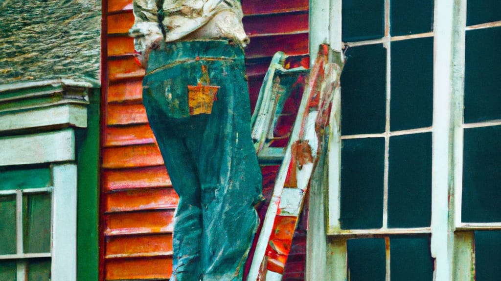 Man climbing ladder on Shippensburg, Pennsylvania home to replace roof