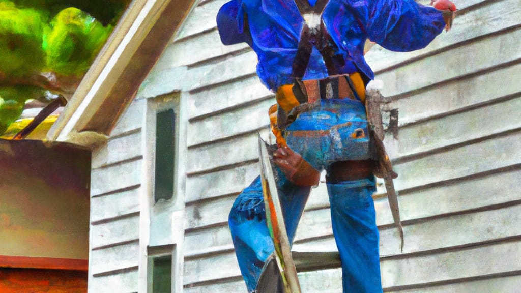 Man climbing ladder on Shorewood, Illinois home to replace roof