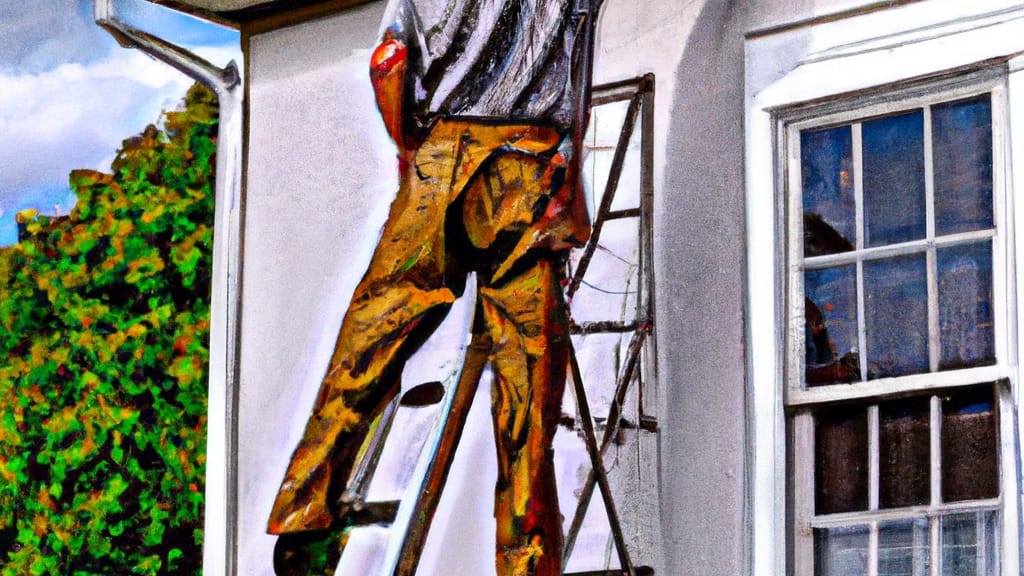 Man climbing ladder on Siler City, North Carolina home to replace roof