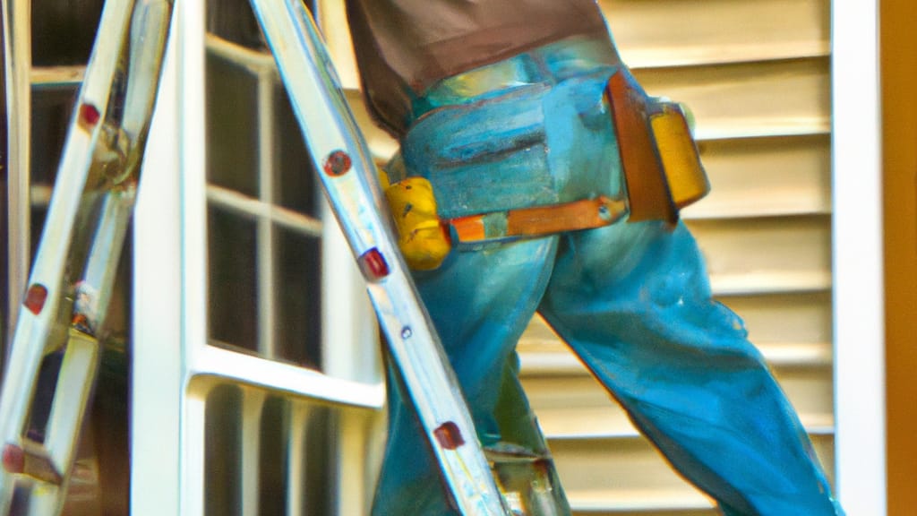 Man climbing ladder on Simpsonville, South Carolina home to replace roof