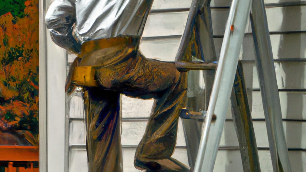 Man climbing ladder on Simsbury, Connecticut home to replace roof