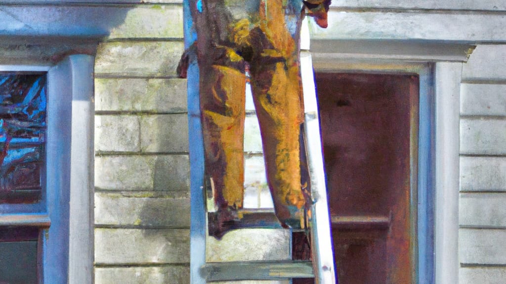 Man climbing ladder on Smithtown, New York home to replace roof