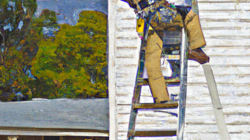 Man climbing ladder on Smyrna, Georgia home to replace roof