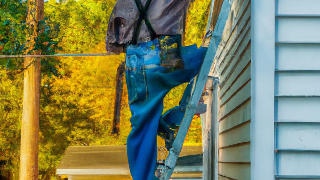 Man climbing ladder on Snellville, Georgia home to replace roof