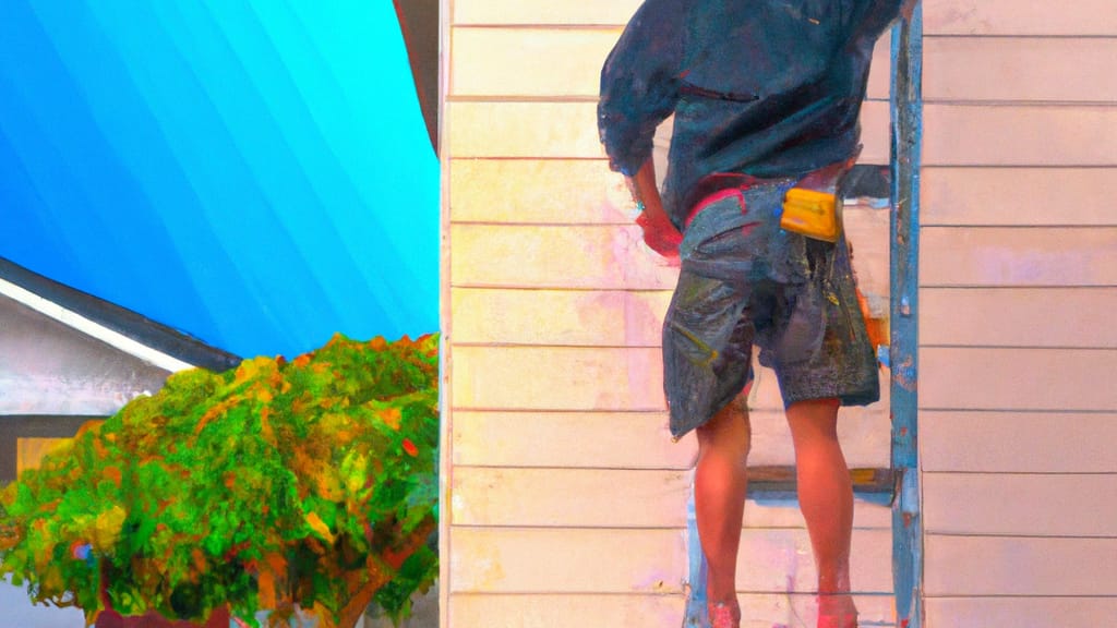 Man climbing ladder on Solana Beach, California home to replace roof