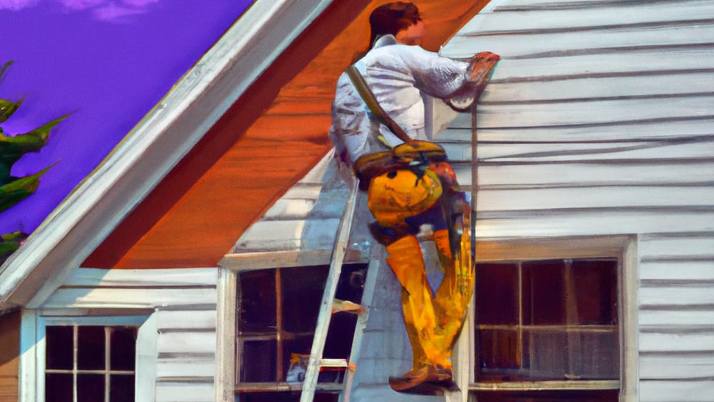 Man climbing ladder on Somerdale, New Jersey home to replace roof