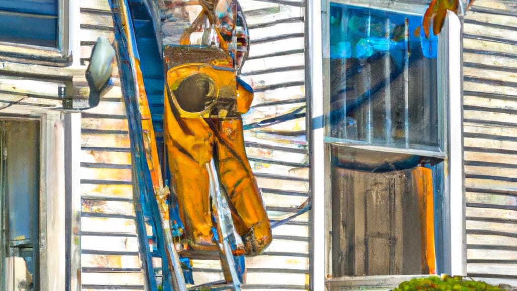 Man climbing ladder on Somerville, Massachusetts home to replace roof