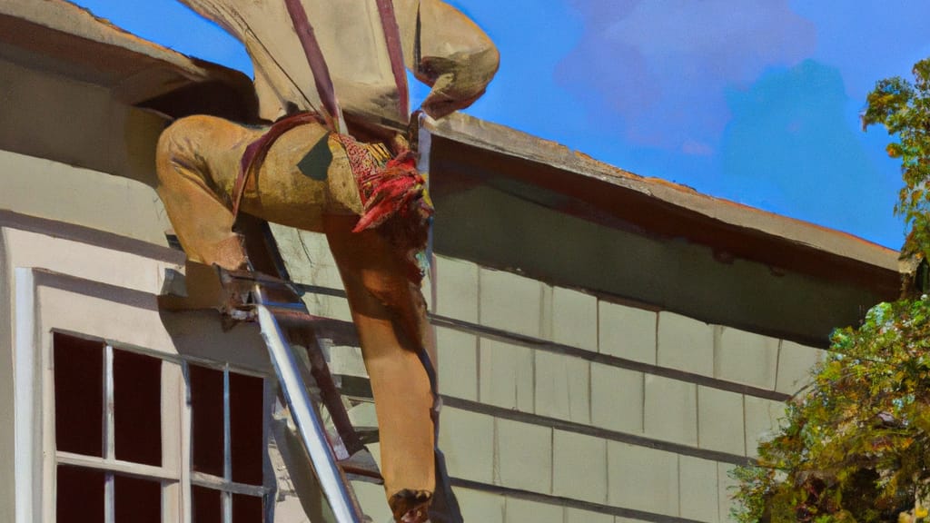 Man climbing ladder on Sonoma, California home to replace roof