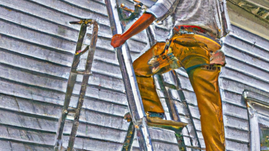 Man climbing ladder on South Berwick, Maine home to replace roof