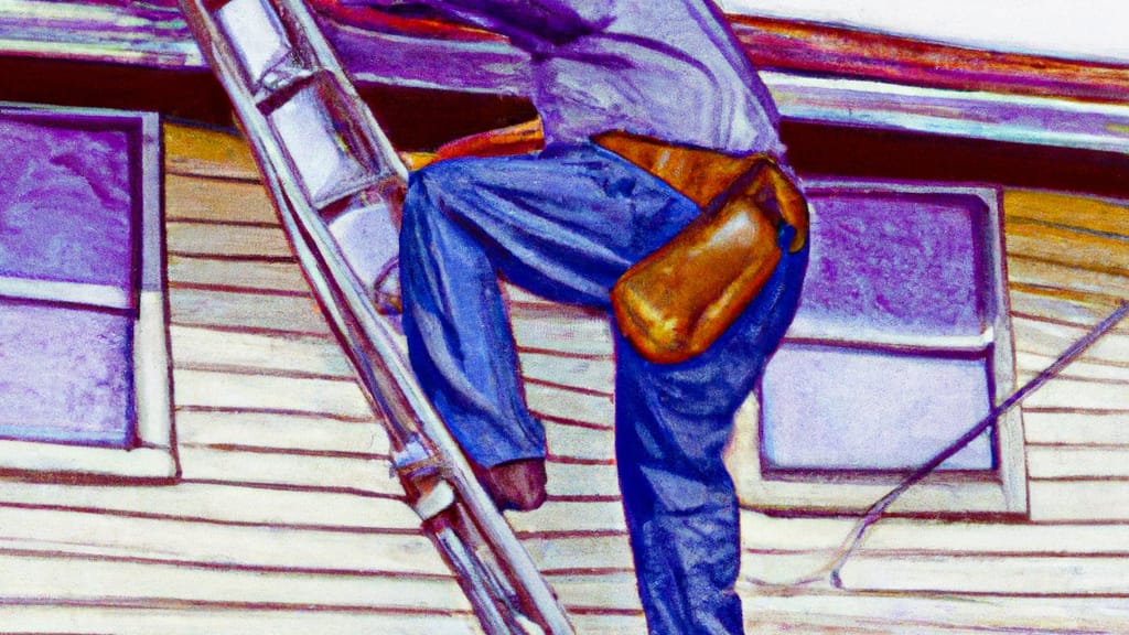 Man climbing ladder on South El Monte, California home to replace roof