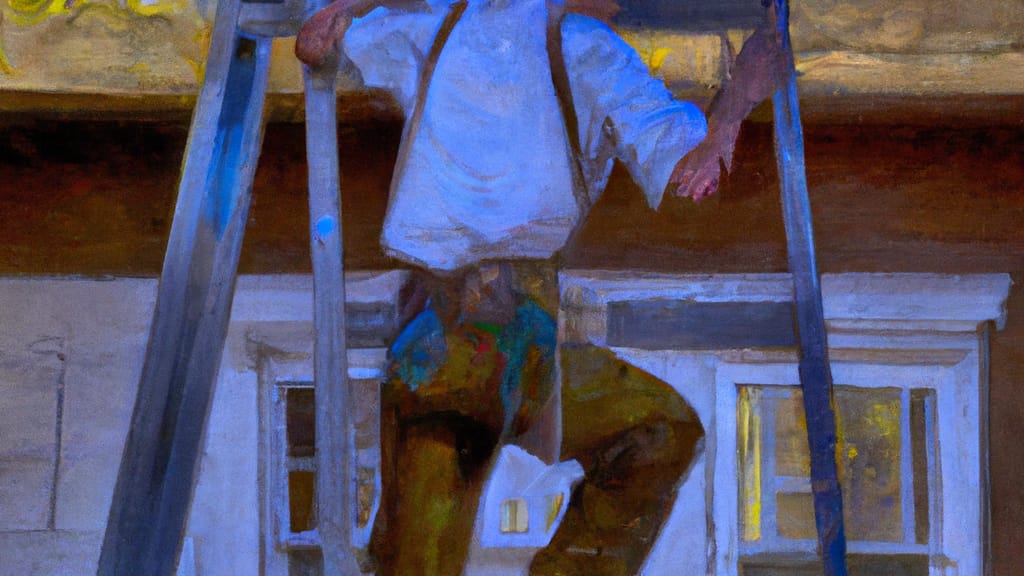 Man climbing ladder on South Gate, California home to replace roof