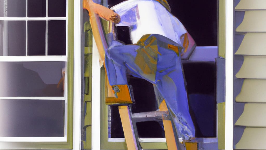 Man climbing ladder on South Lake Tahoe, California home to replace roof