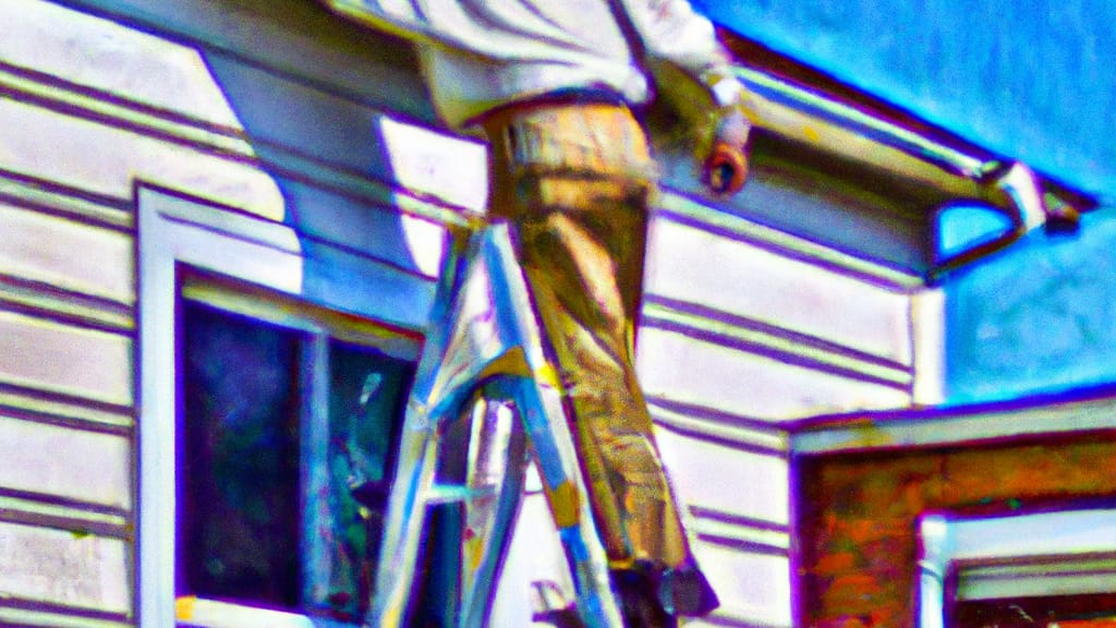 Man climbing ladder on South Lyon, Michigan home to replace roof