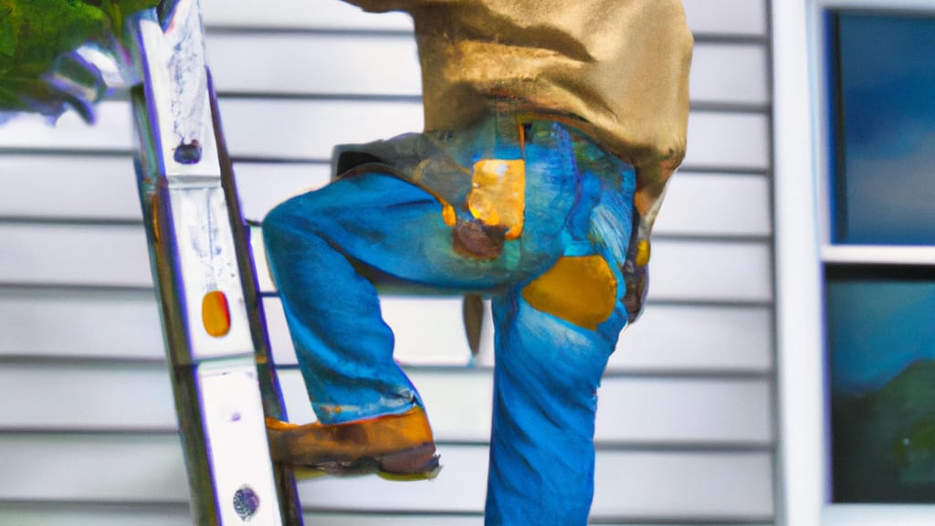 Man climbing ladder on South Plainfield, New Jersey home to replace roof