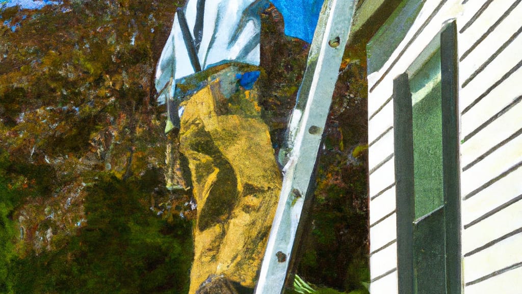 Man climbing ladder on Southfield, Michigan home to replace roof