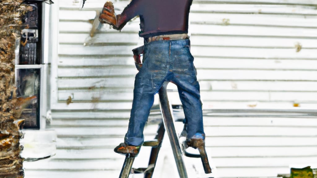 Man climbing ladder on Spring Hill, Florida home to replace roof