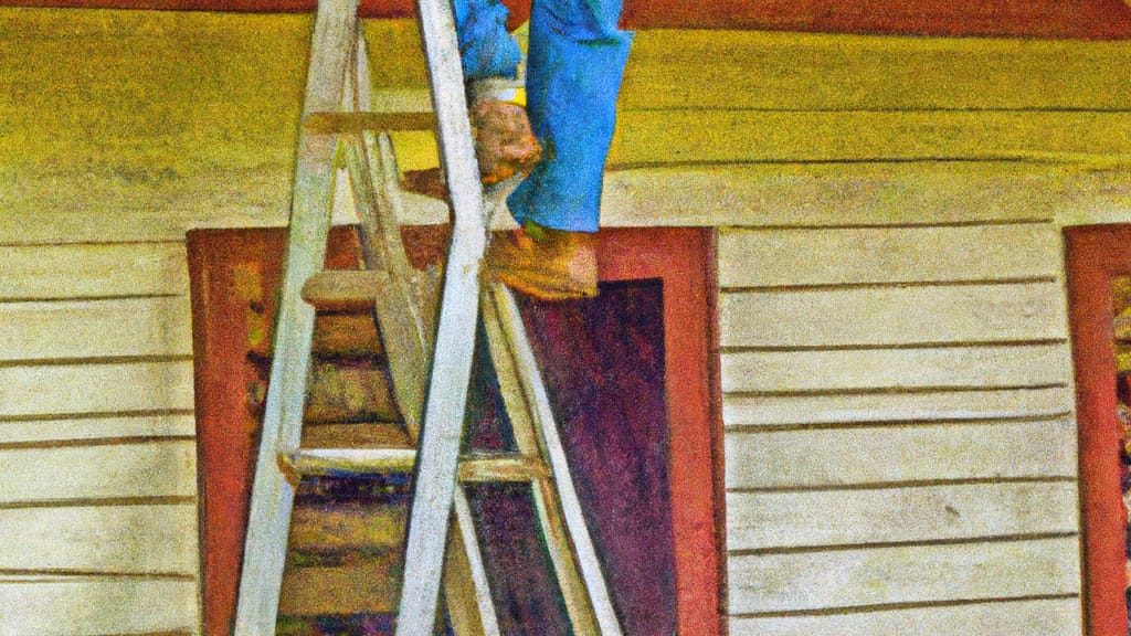 Man climbing ladder on Springdale, Arkansas home to replace roof