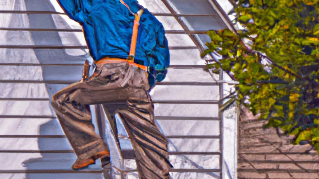 Man climbing ladder on Springfield, New Jersey home to replace roof